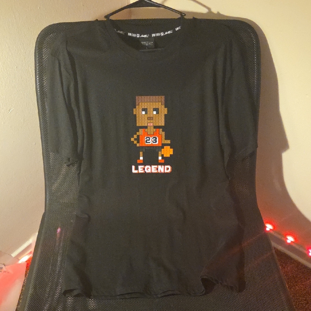 Black Graphic T-Shirt with Pixel Art Design